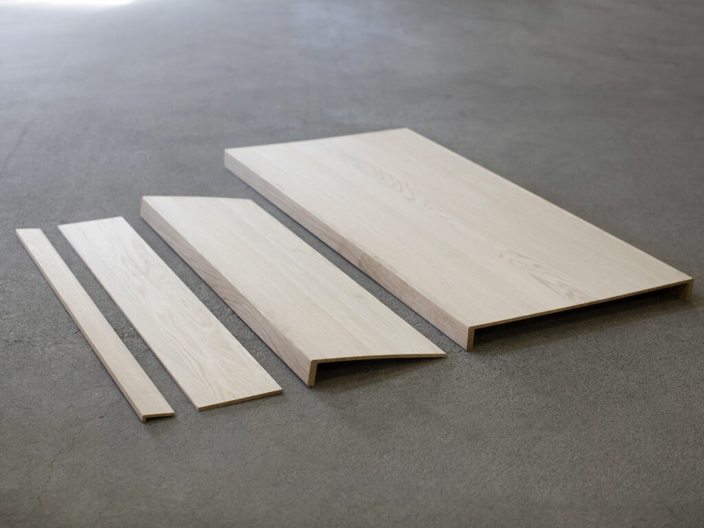 Materials for stair renovation solutions, made of edge-glued panels. 